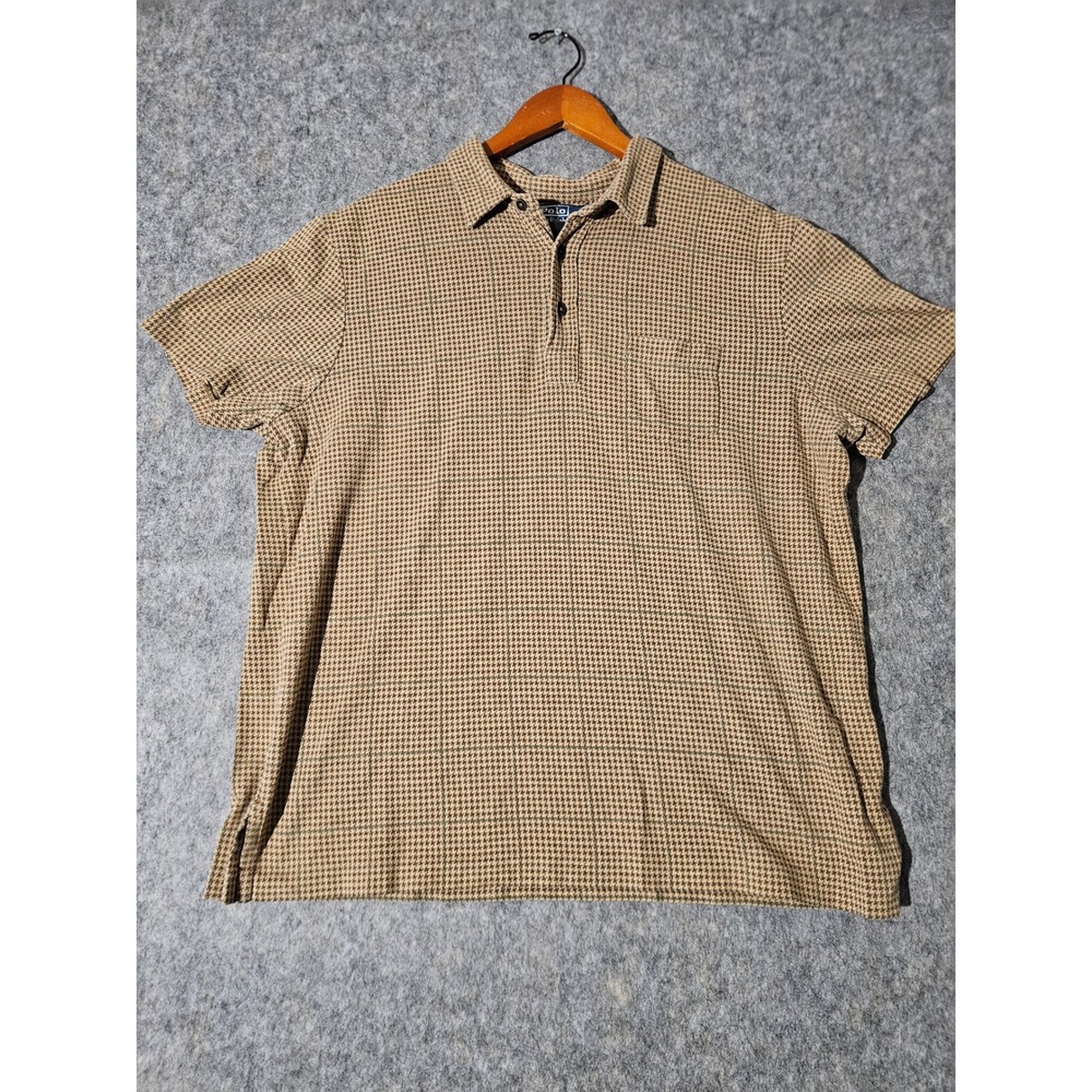 Polo Ralph Lauren Polo Shirt Mens XXL Brown Houndstooth Plaid Pima Cotton Pocket